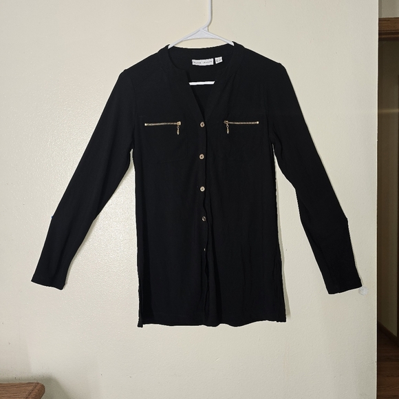 Susan Graver Gold and Black Long Sleeve Tee - Picture 1 of 3